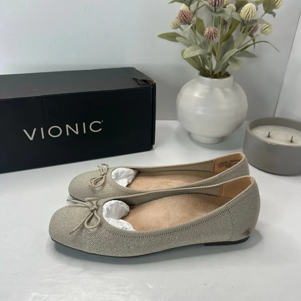 Vionic Klara Knit Square Toe Flats Oat Gold Women's 6.5 M Comfort Arch Support - Picture 2 of 11